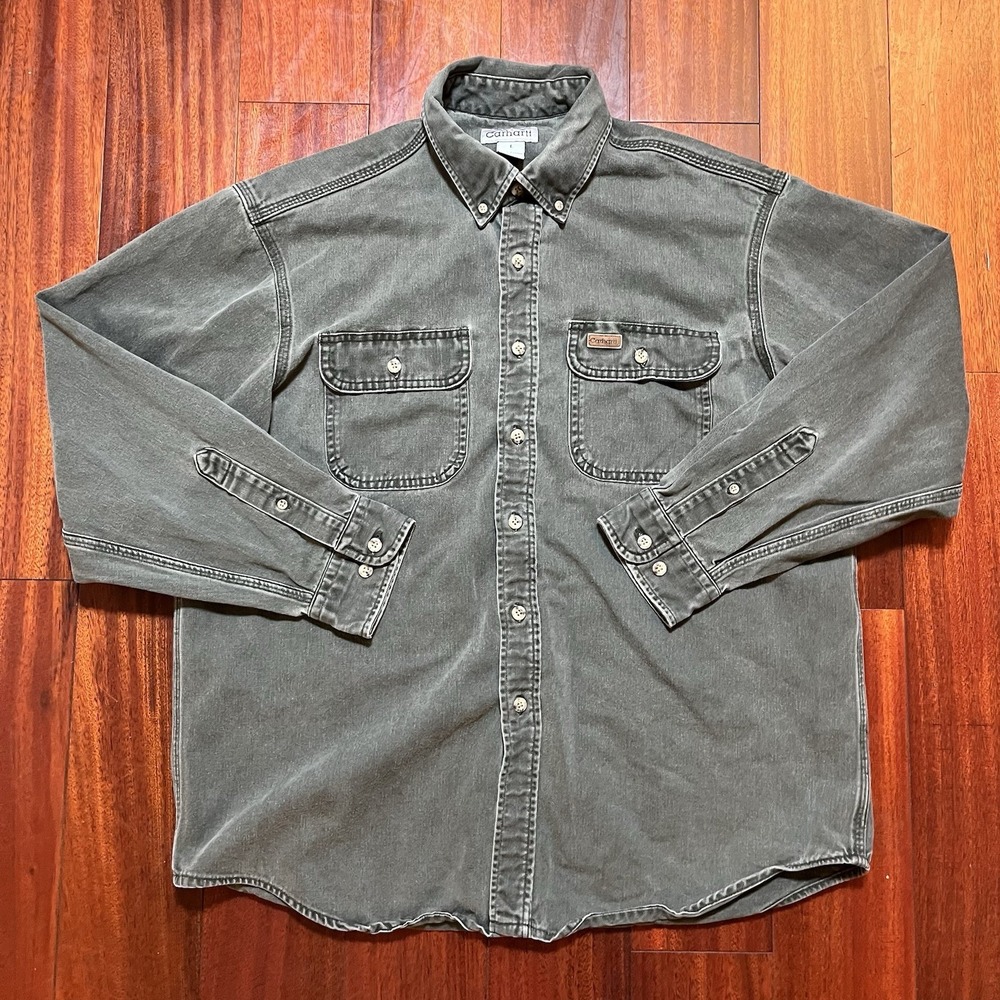 Carhartt Shirt Mens Large Green Oakman Work Shirt Button Down Long Sleeve S09MOS